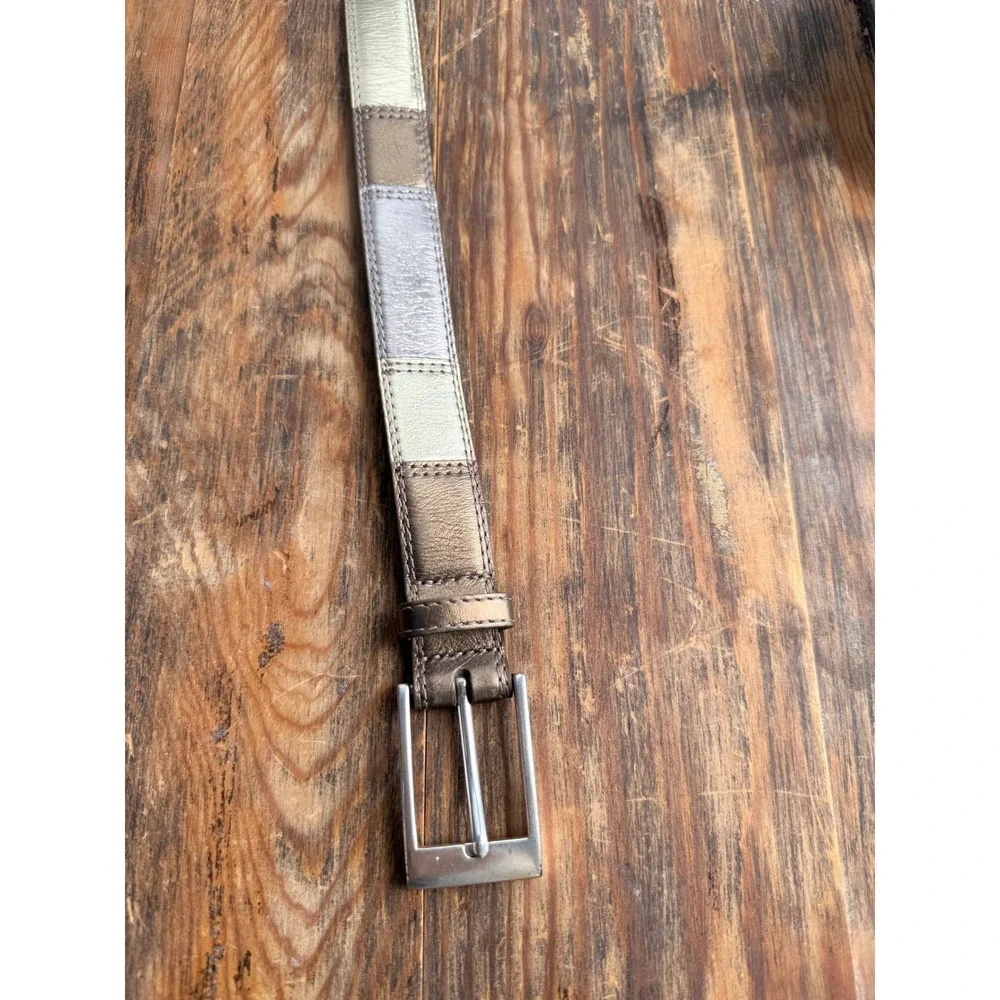 Vintage Y2K Fossil Genuine Leather Metallic Patchwork Belt  Bronze Gold Silver‎